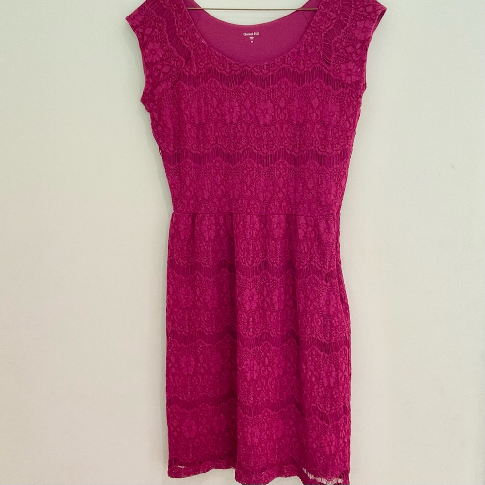 Garnet Hill Raspberry Lace Scoop-Neck Dress